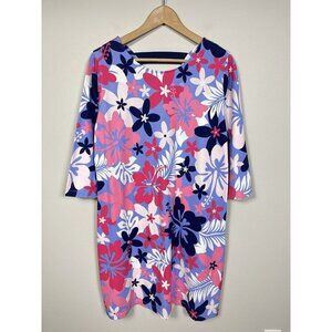 Ana Clare Dress Women XL Pink Blue Floral Knee Length 3/4 Sleeve Active Cotton